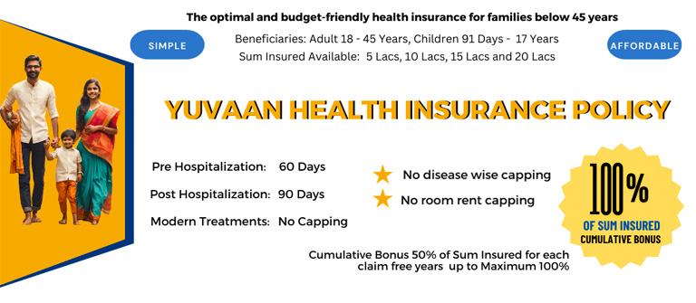 The optimal and budget-friendly health insurance for families below 45 years - Yuvaan Health Insurance Policy